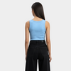 Women Baby Blue U-Shaped Ribbed Tank Top