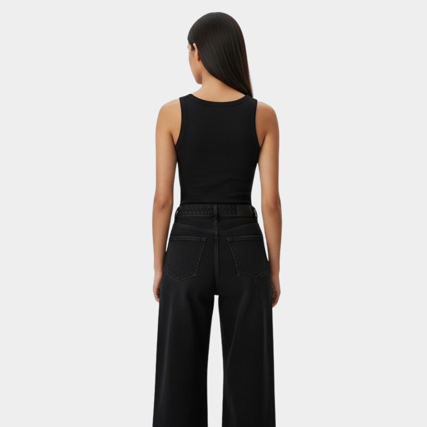 Women Black Crewneck Ribbed Tank Top