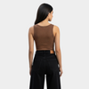 Women Brown U-Shaped Ribbed Tank Top