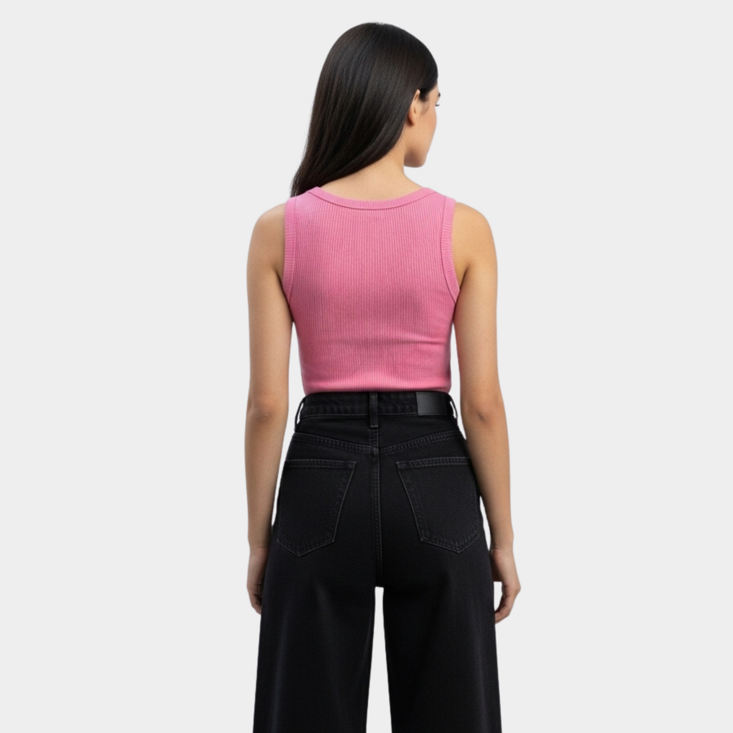Women Pink U-Shaped Ribbed Tank Top