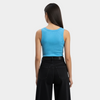Women Sky Blue U-Shaped Ribbed Tank Top