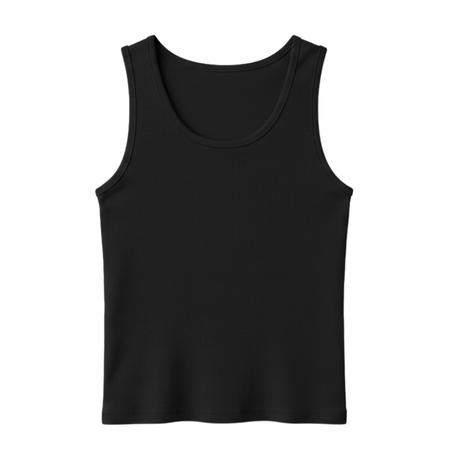 Black U-Shaped Ribbed Tank Top