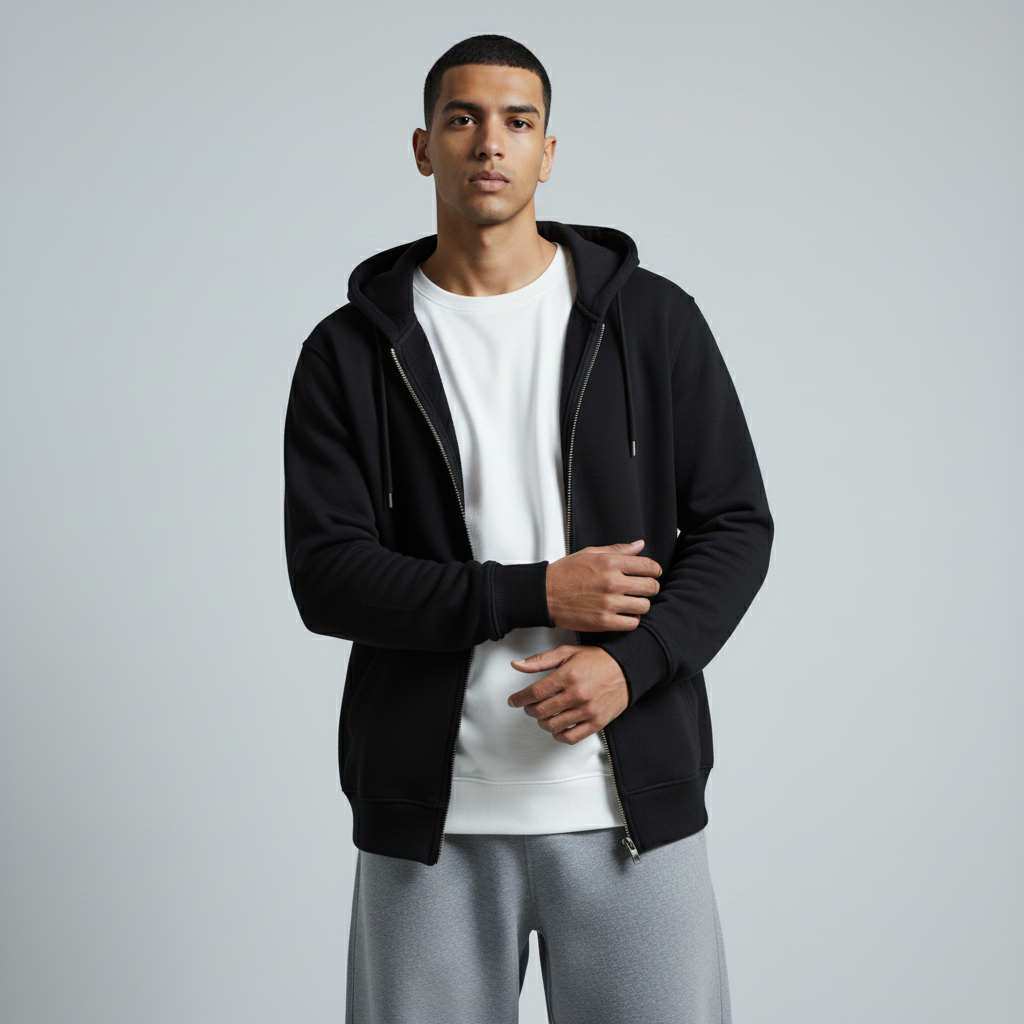 Black Unisex Zip Up Hoodie