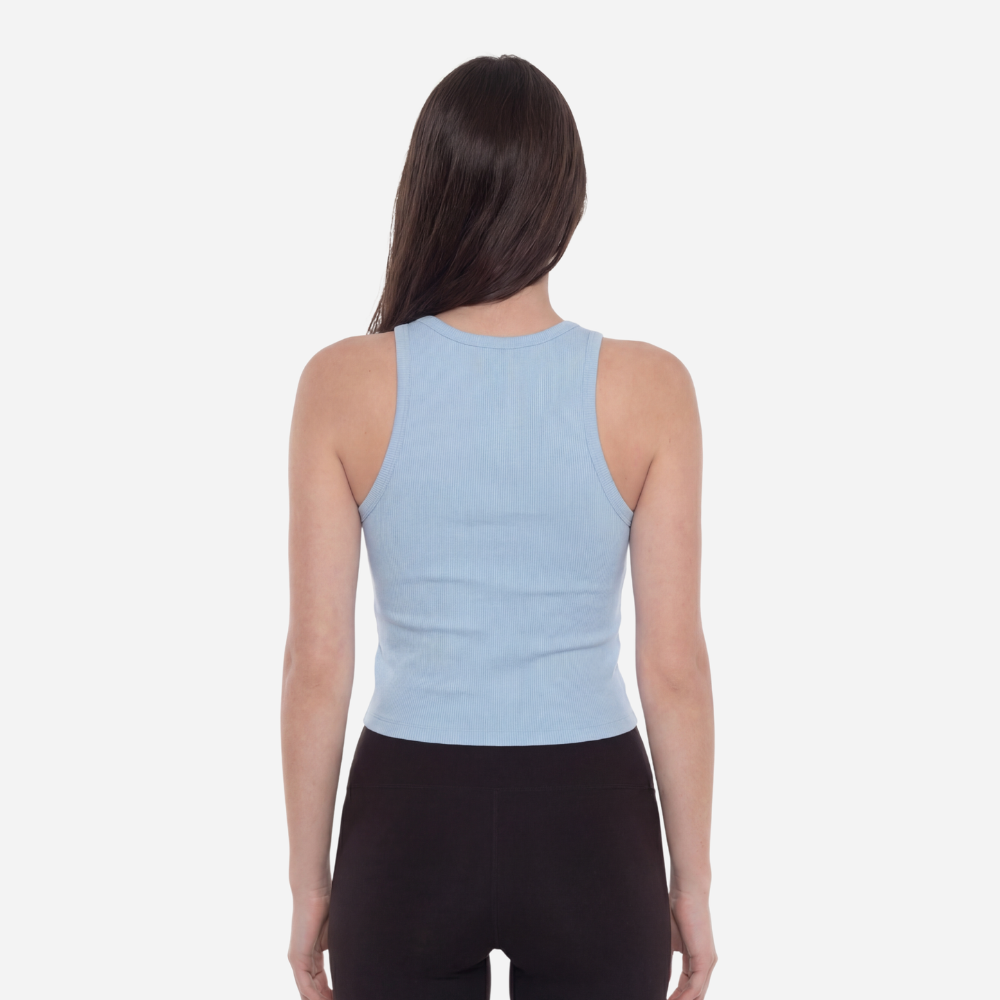 Women Wide Neck Ribbed Tank Top - Baby Blue