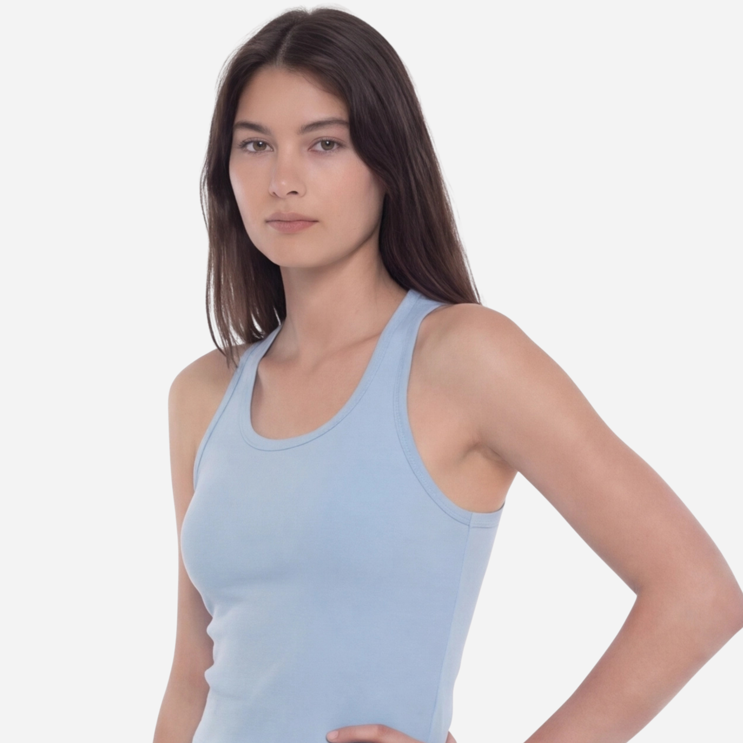 Women Wide Neck Ribbed Tank Top - Baby Blue