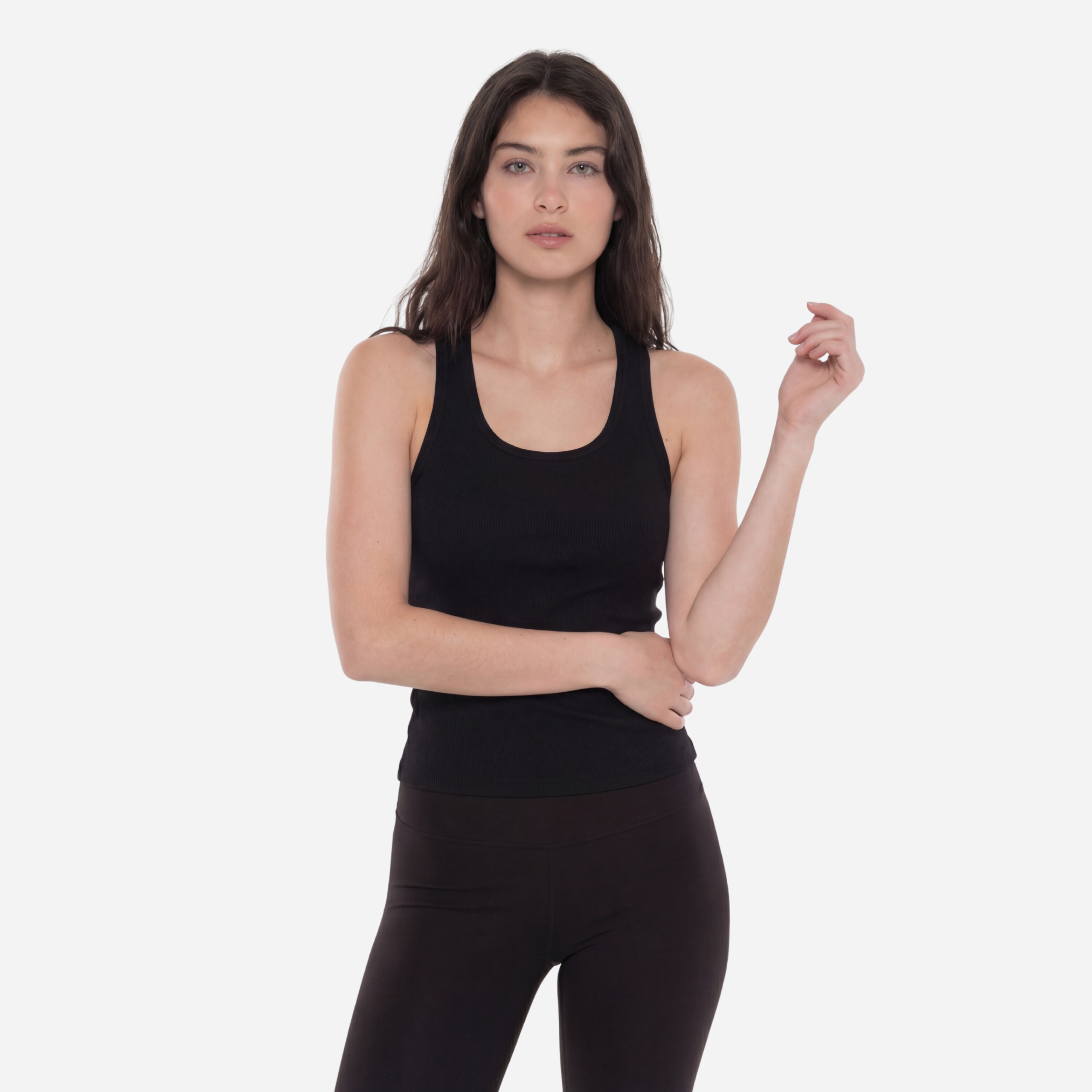 Women Wide Neck Ribbed Tank Top - Black