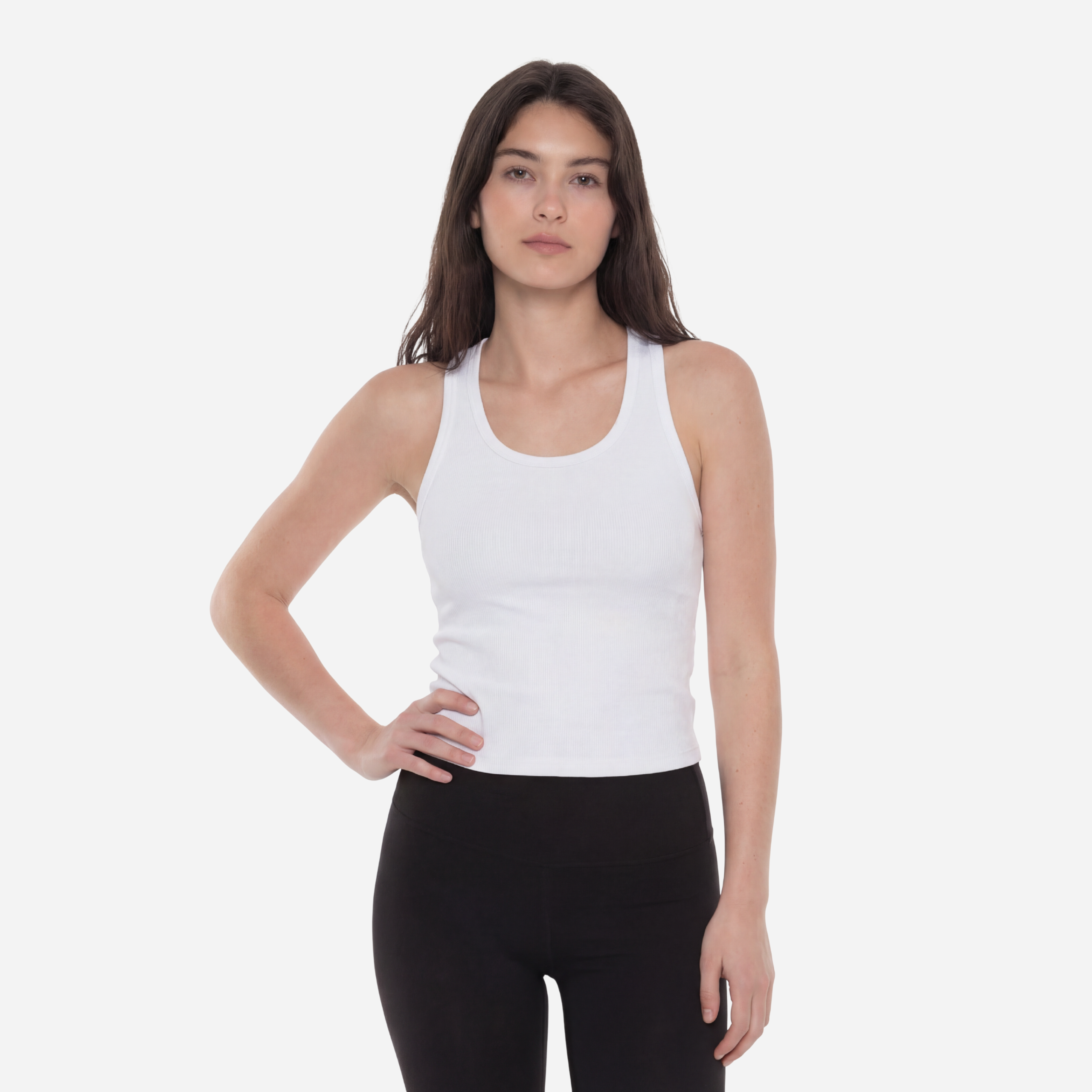 Women Wide Neck Ribbed Tank Top - White