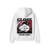 White Oversized Hoodie - Close Your Eyes