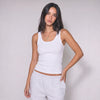 Women Wide Neck Ribbed Tank Top - White