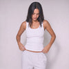 Women Wide Neck Ribbed Tank Top - White