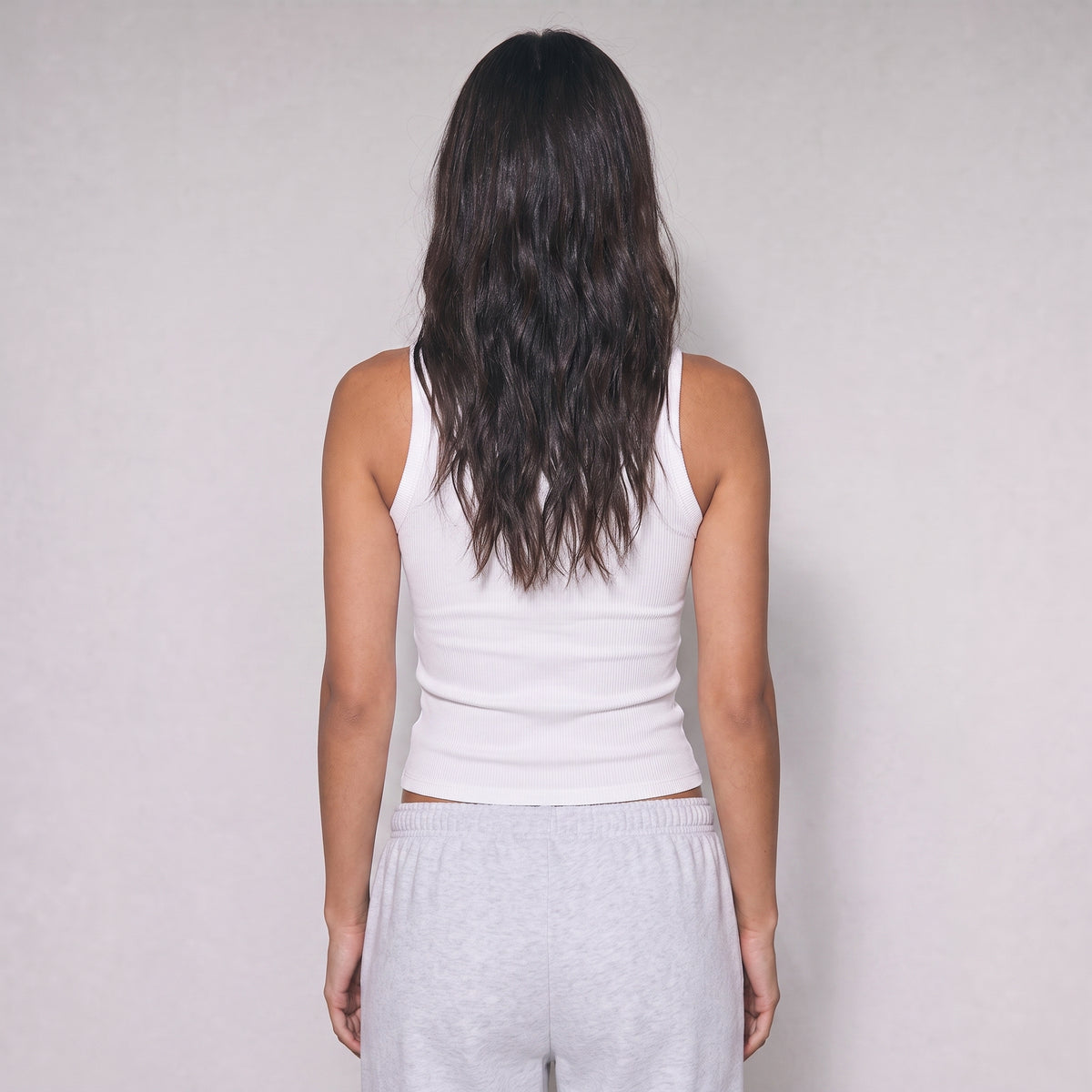 Women Crewneck Ribbed Tank Top - White