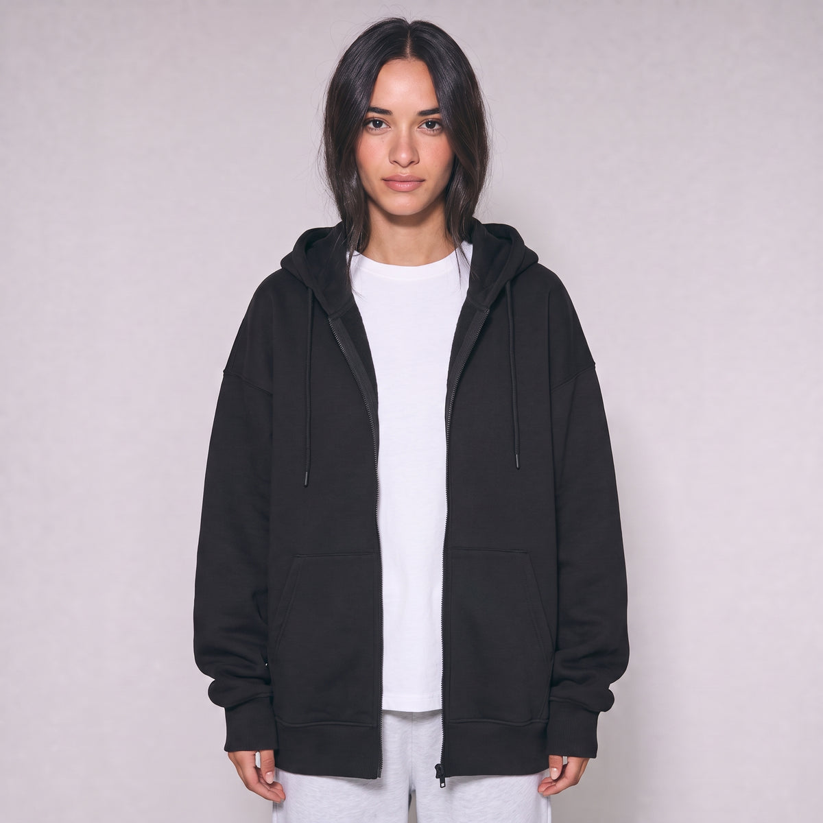 Zip Up Unisex Hoodie - Black