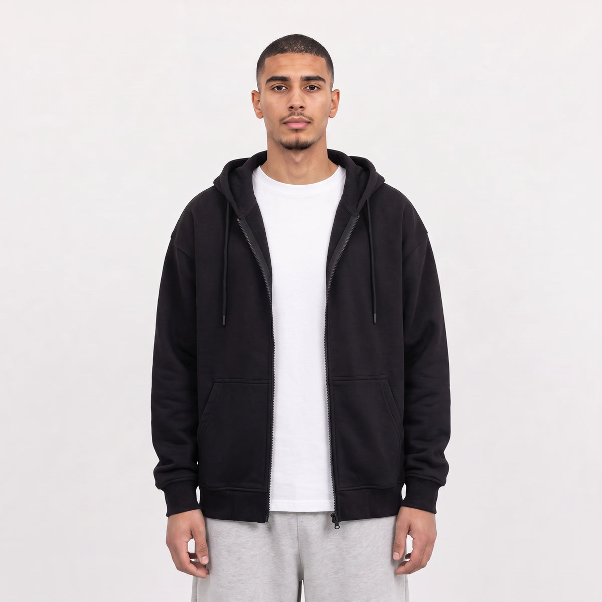 Zip Up Unisex Hoodie - Black