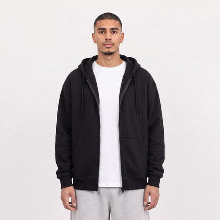 Zip Up Unisex Hoodie - Black