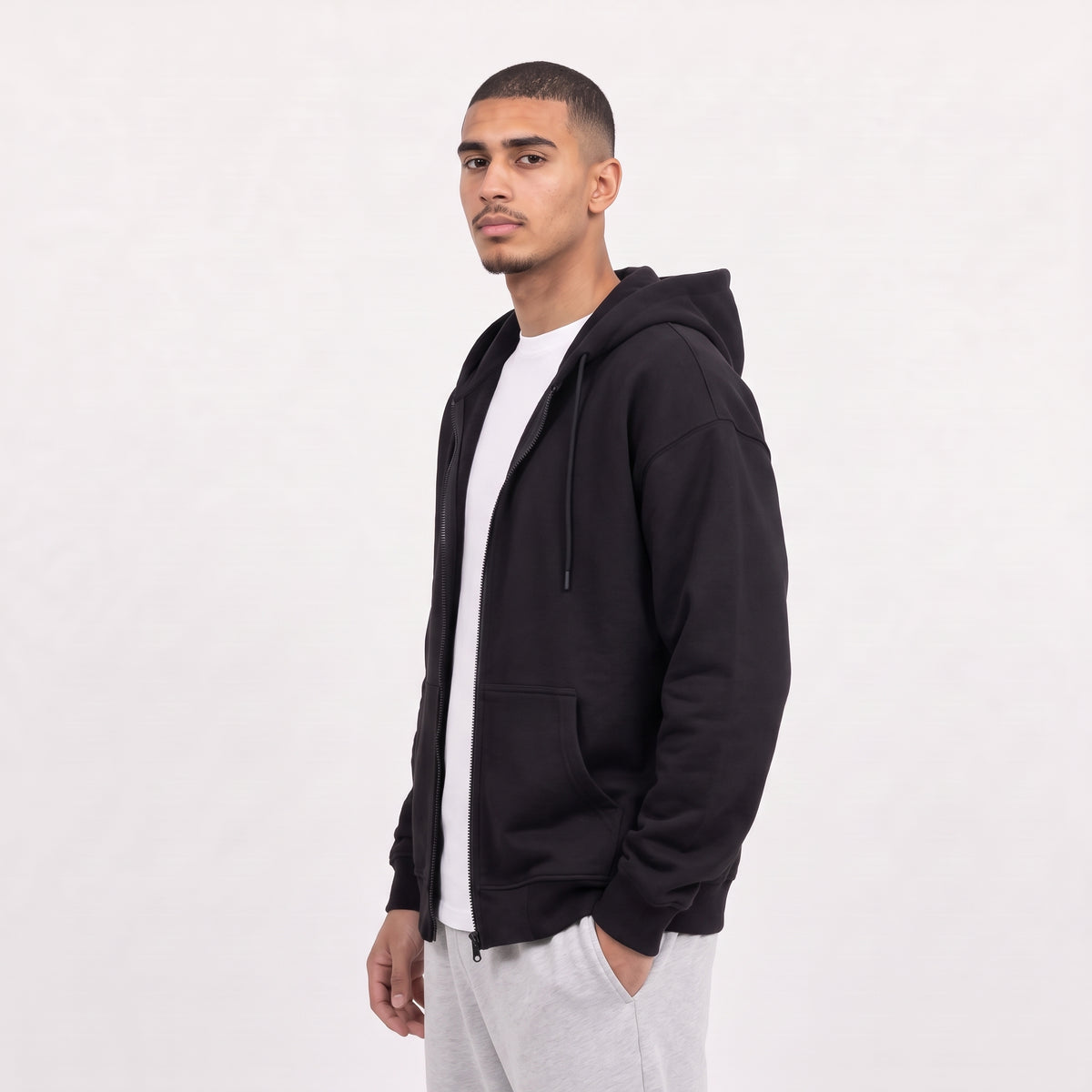 Zip Up Unisex Hoodie - Black