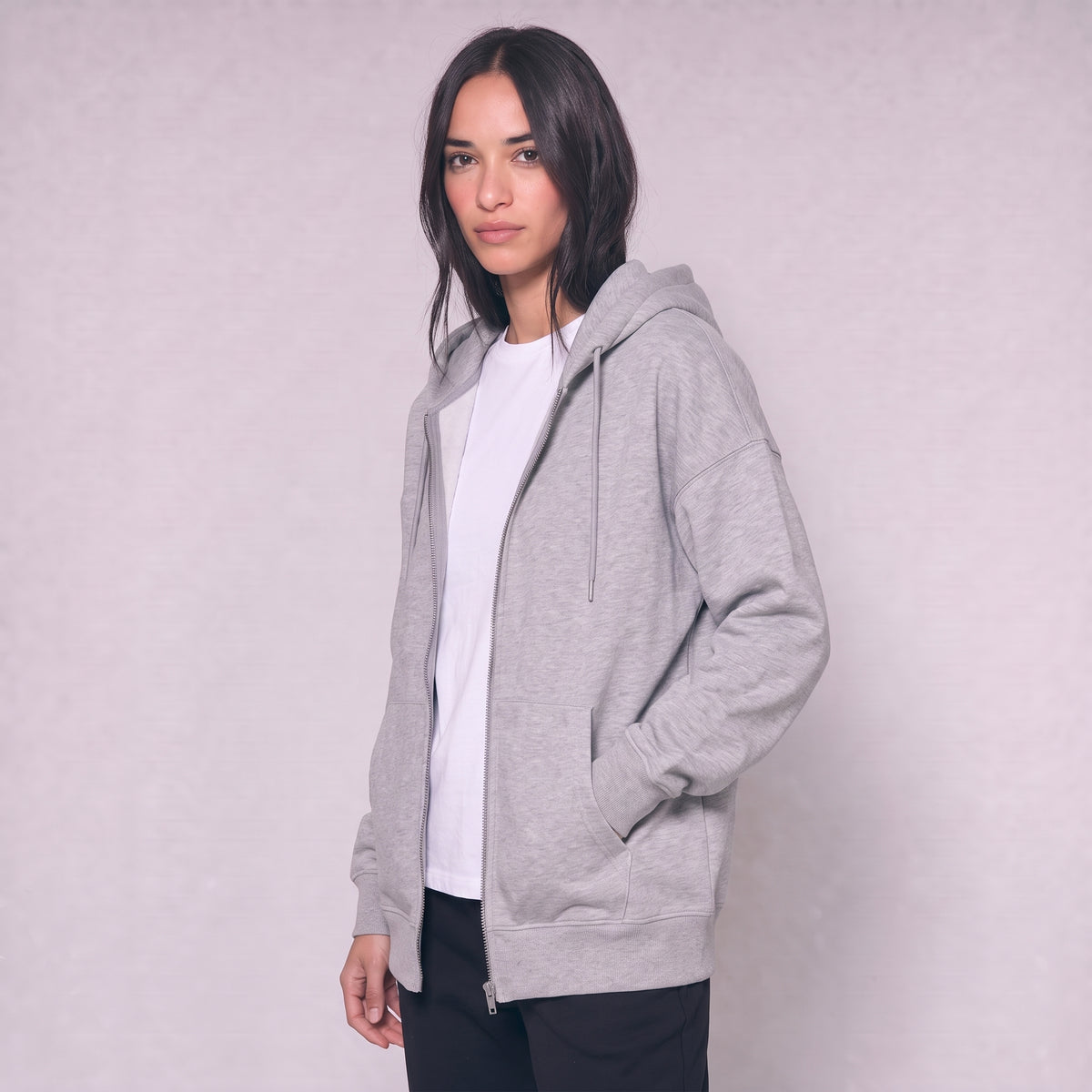 Zip Up Unisex Hoodie - Heather Grey