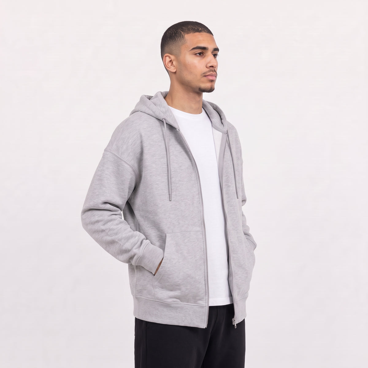 Zip Up Unisex Hoodie - Heather Grey