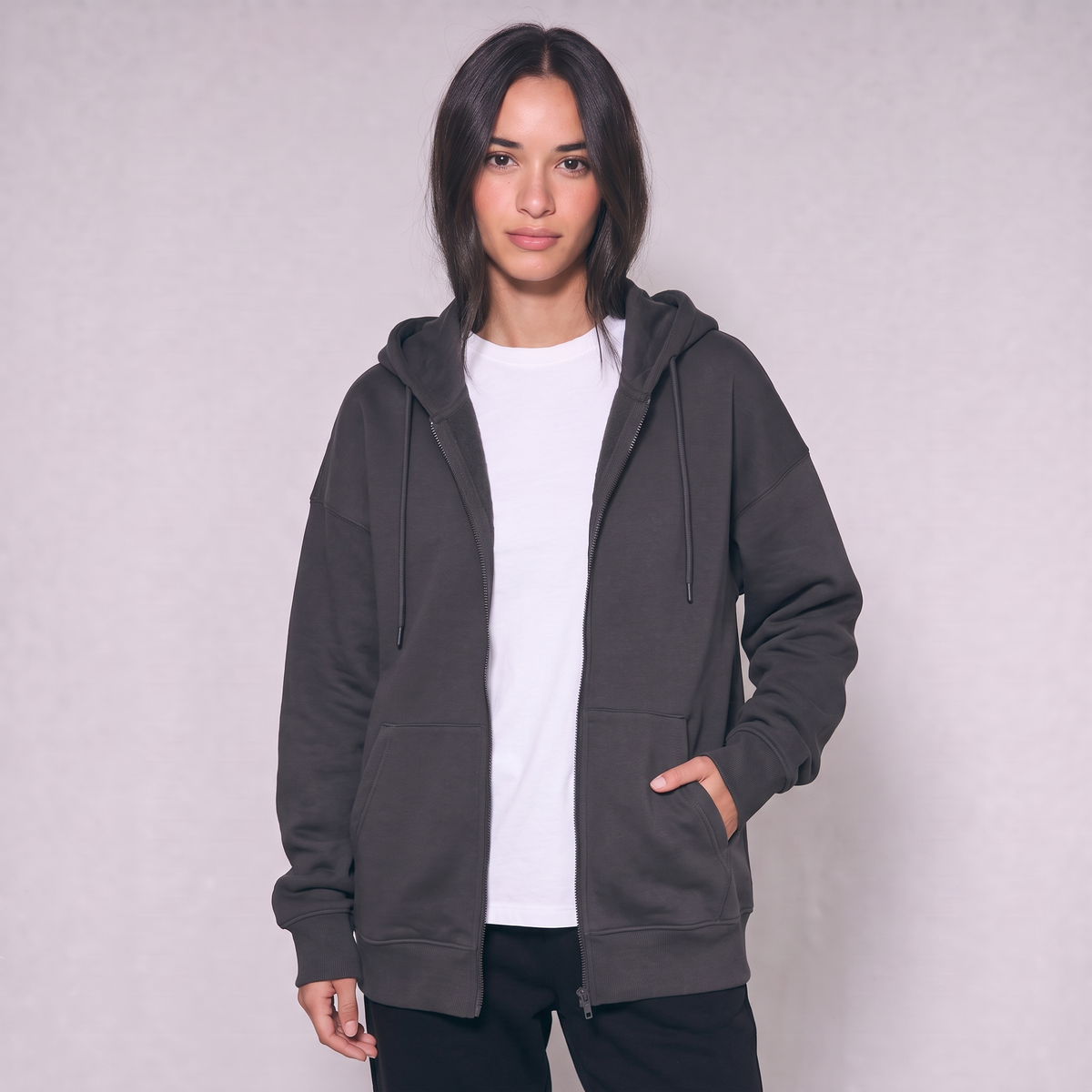 Zip Up Unisex Hoodie - Dark Grey
