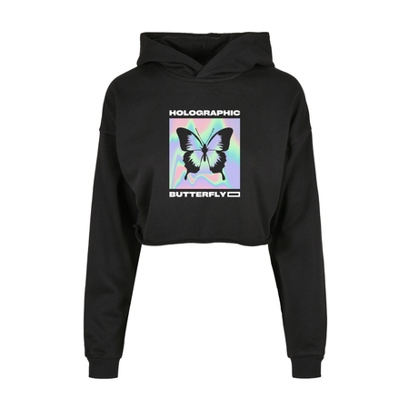 Cropped Oversized Hoodie – Holographic Butterfly