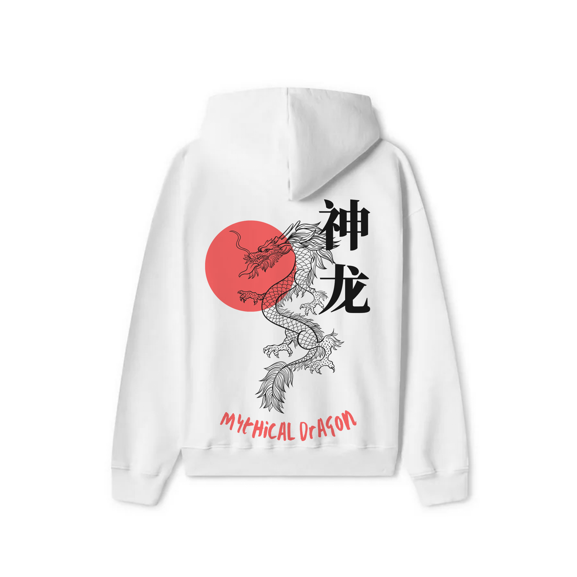 White Oversized Hoodie - Mythical Dragon